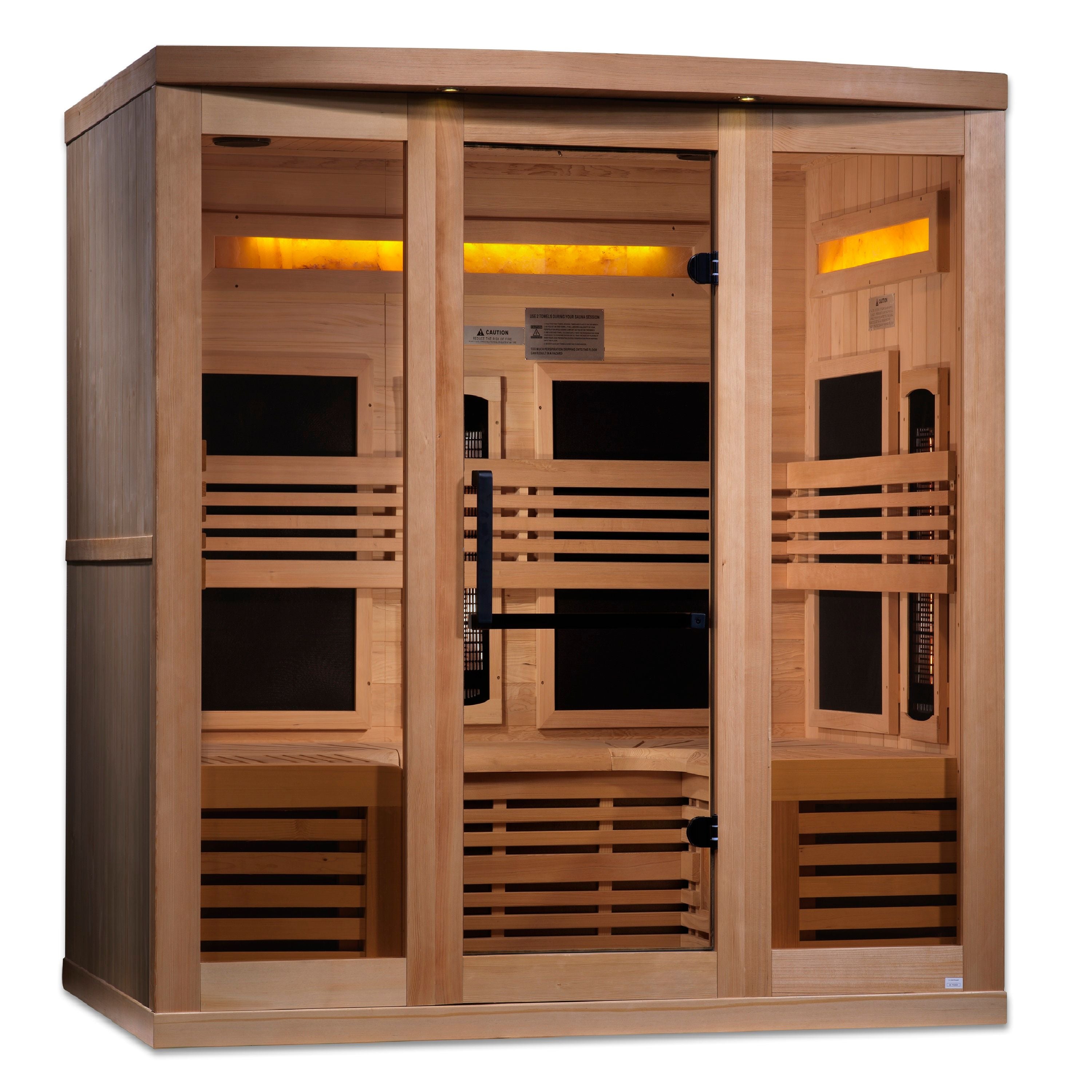 Golden Designs 6-Person Full Spectrum PureTech™ Near Zero EMF FAR Infrared Sauna with Himalayan Salt Bar (Canadian Hemlock)