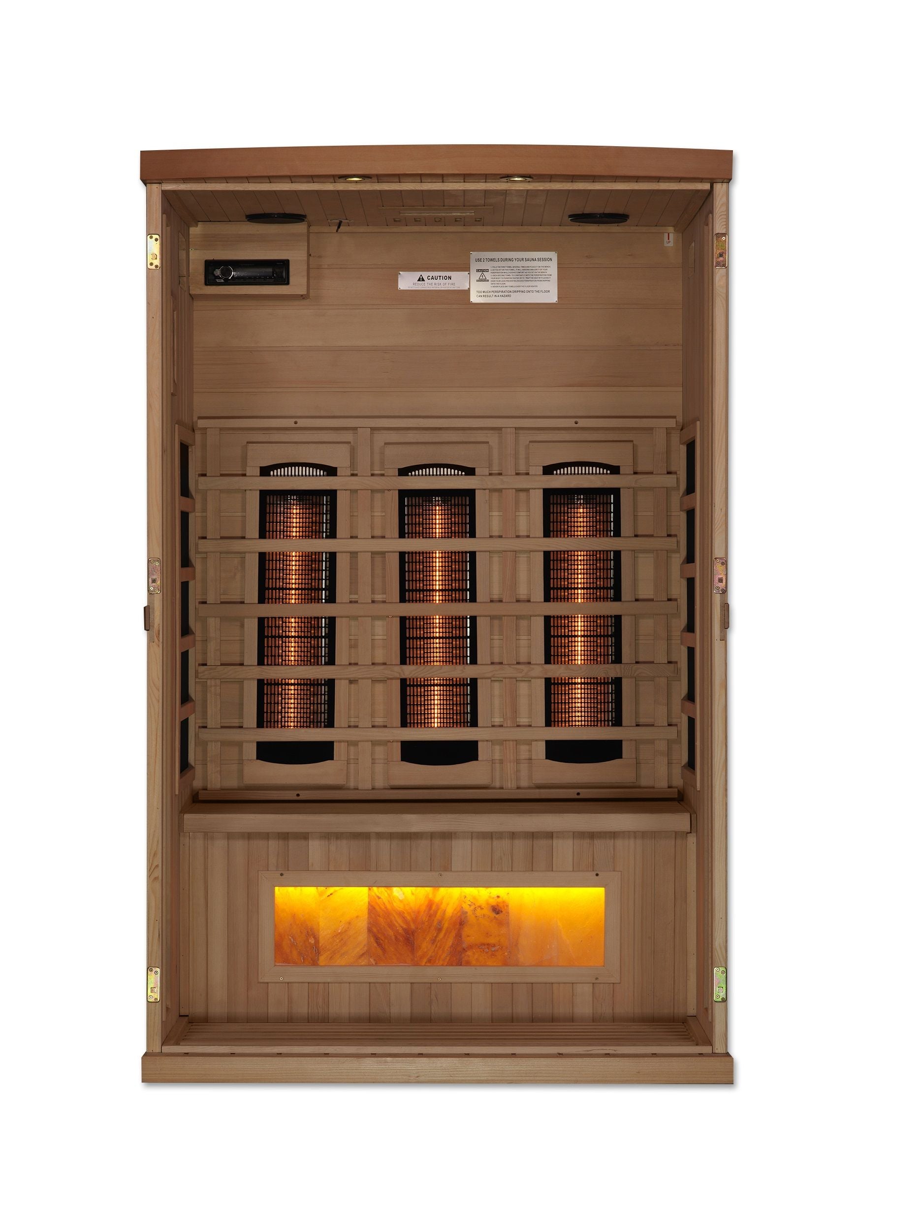 Golden Designs 2-Person Full Spectrum PureTech™ Near Zero EMF FAR Infrared Sauna with Himalayan Salt Bar (Canadian Hemlock)