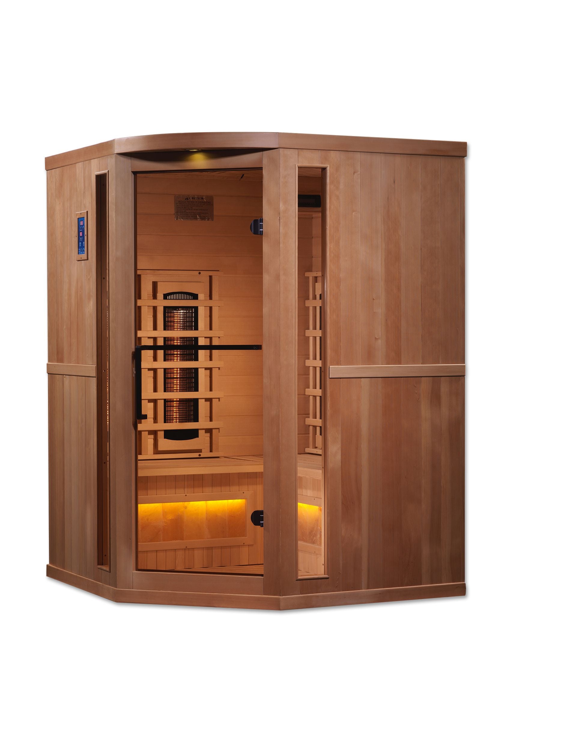 Golden Designs 3-Person Corner Full Spectrum PureTech™ Near Zero EMF FAR Infrared Sauna with Himalayan Salt Bar (Canadian Hemlo