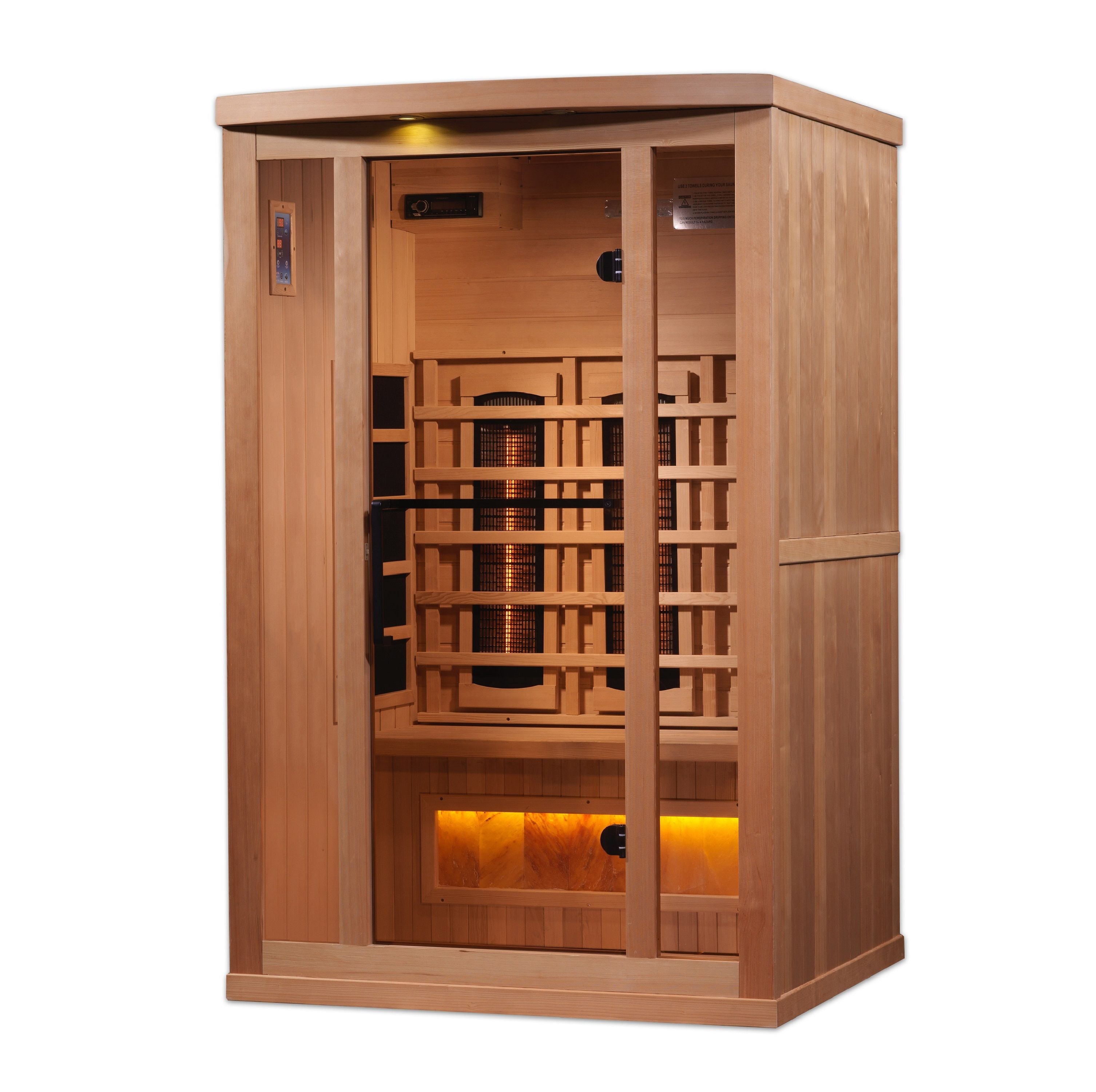 Golden Designs 2-Person Full Spectrum PureTech™ Near Zero EMF FAR Infrared Sauna with Himalayan Salt Bar (Canadian Hemlock)