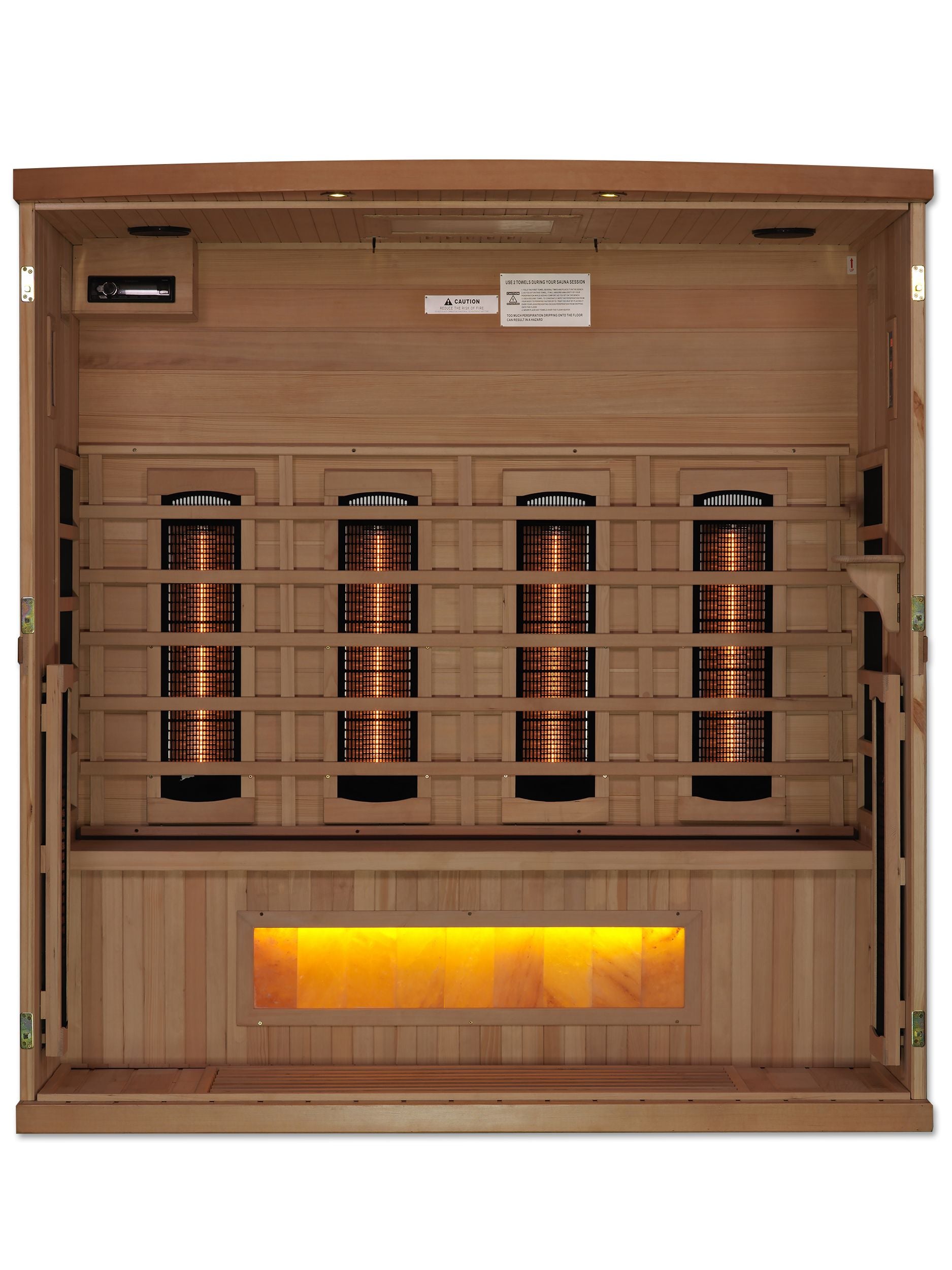 Golden Designs 4-Person Full Spectrum PureTech™ Near Zero EMF FAR Infrared Sauna with Himalayan Salt Bar (Canadian Hemlock)