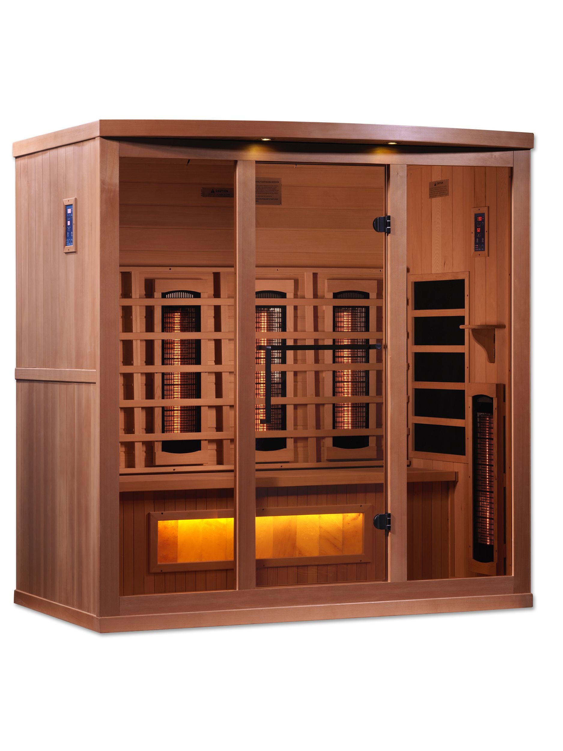 Golden Designs 4-Person Full Spectrum PureTech™ Near Zero EMF FAR Infrared Sauna with Himalayan Salt Bar (Canadian Hemlock)